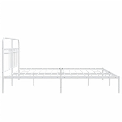 Metal Bed Frame with Headboard White 200x200 cm