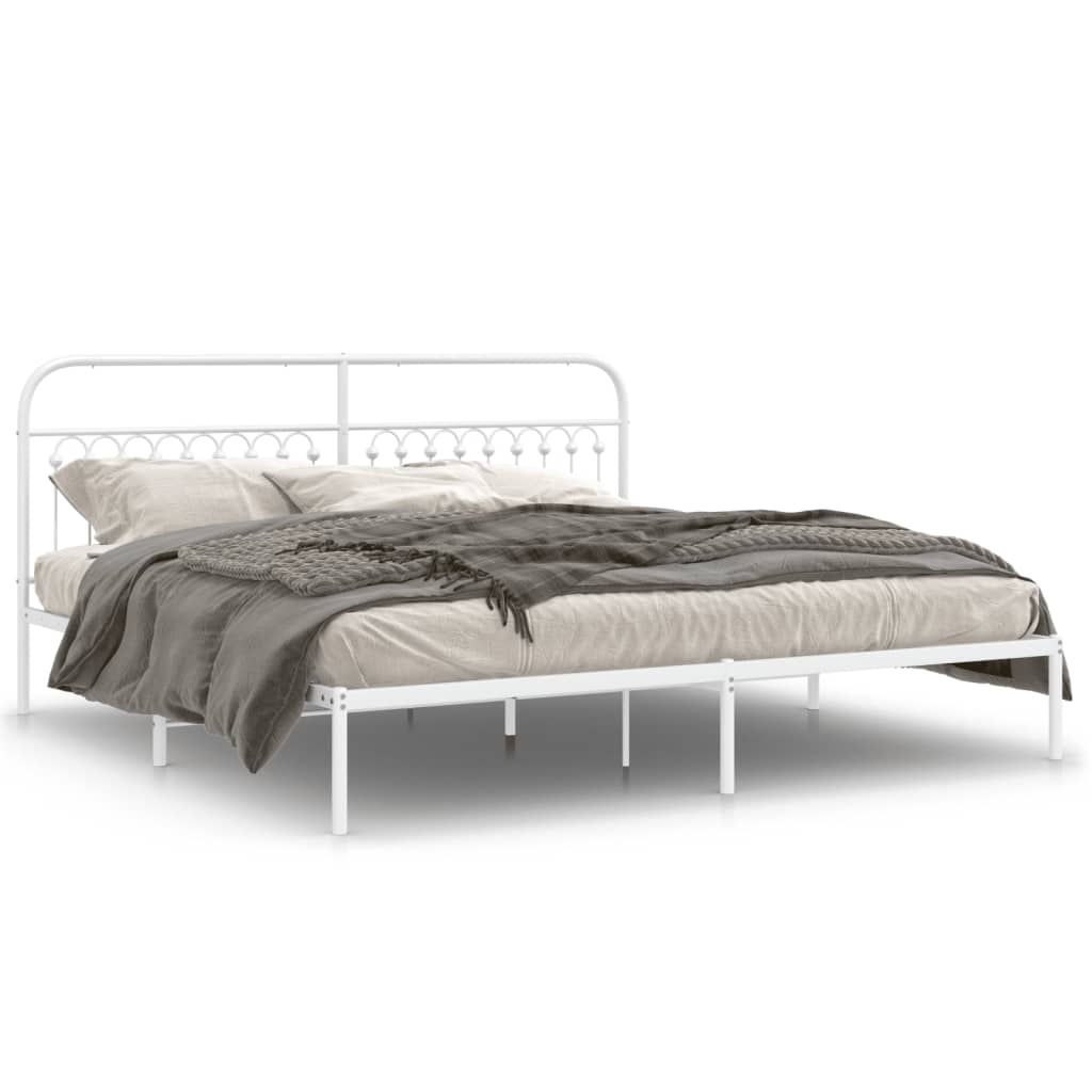 Metal Bed Frame with Headboard White 200x200 cm