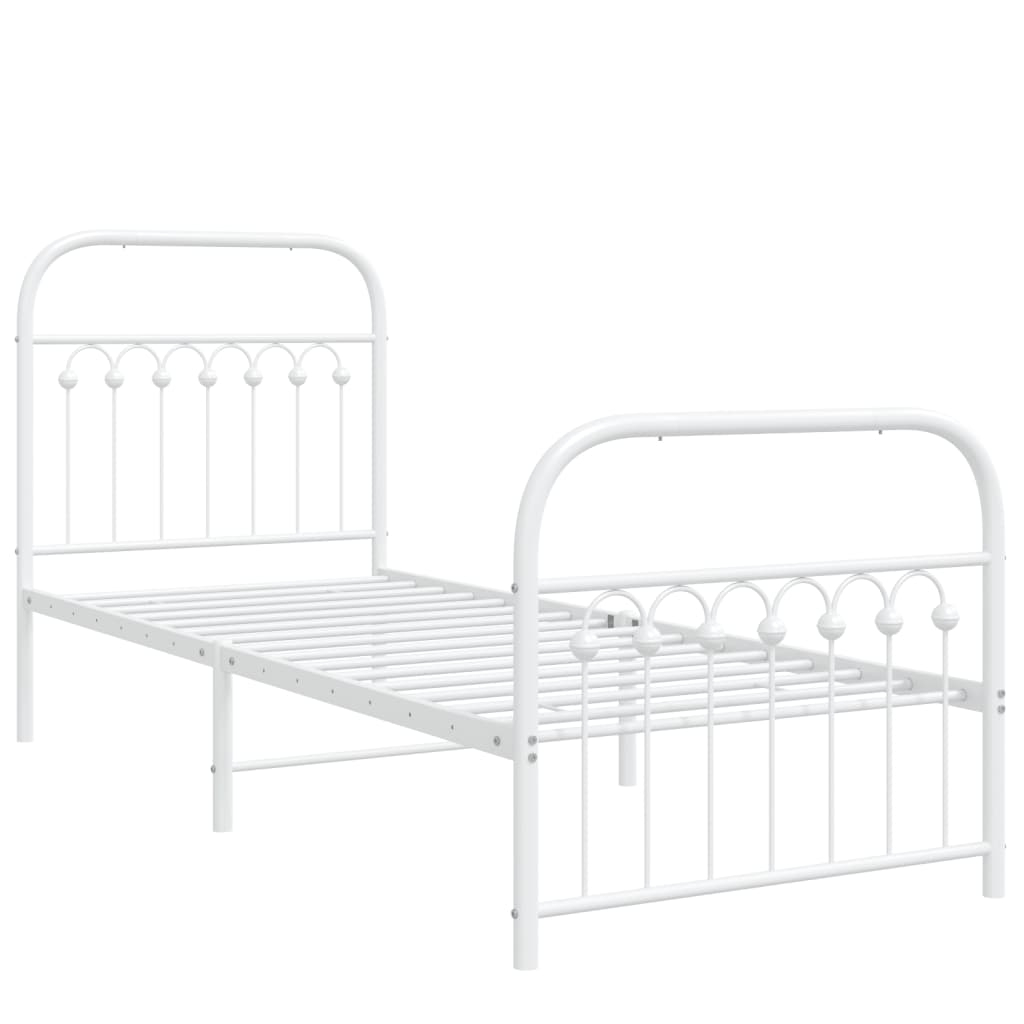 Metal Bed Frame with Headboard and Footboard White 75x190 cm Small Single