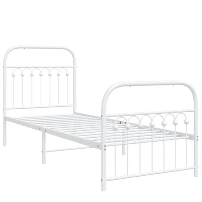 Metal Bed Frame with Headboard and Footboard White 75x190 cm Small Single