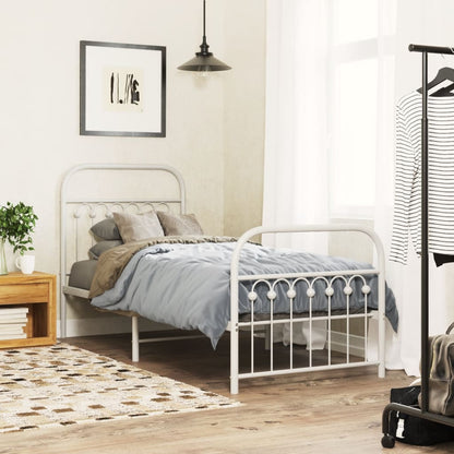 Metal Bed Frame with Headboard and Footboard White 75x190 cm Small Single