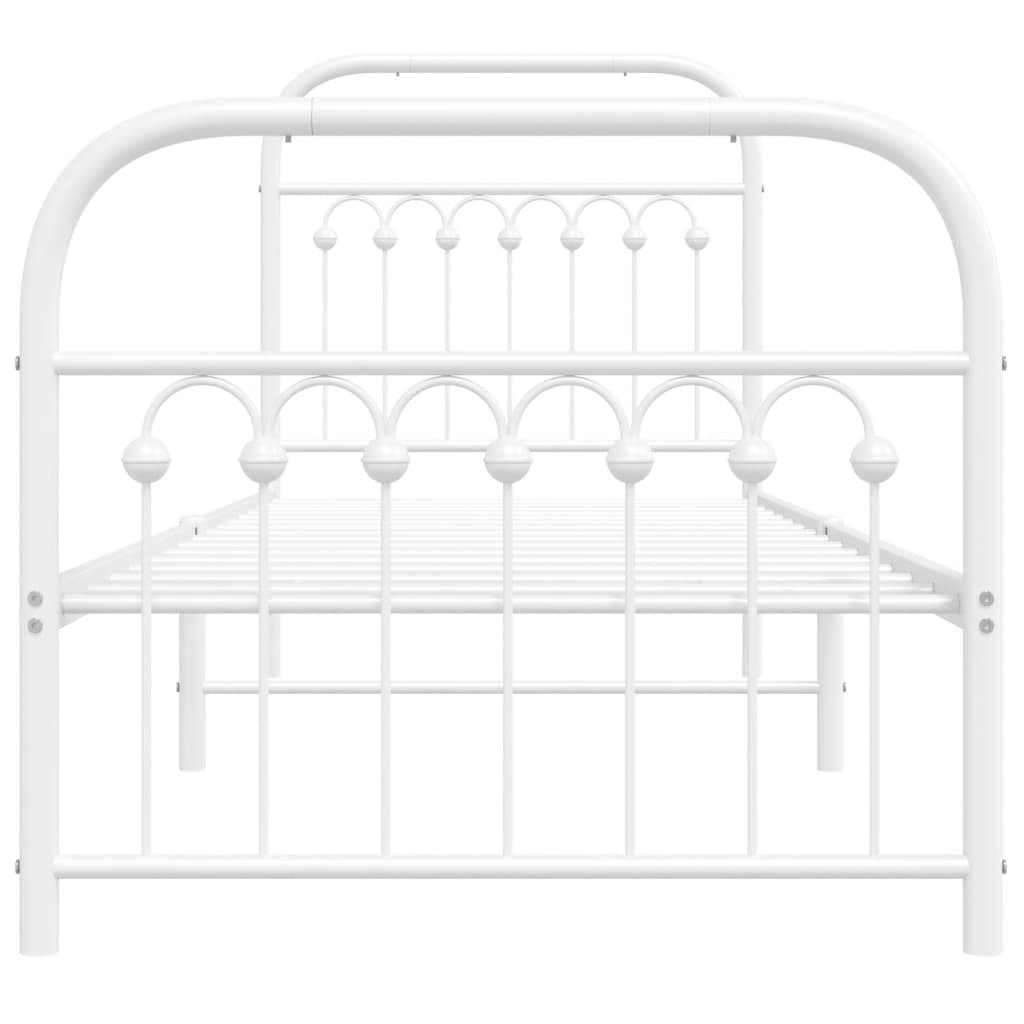 Metal Bed Frame with Headboard and Footboard White 75x190 cm Small Single