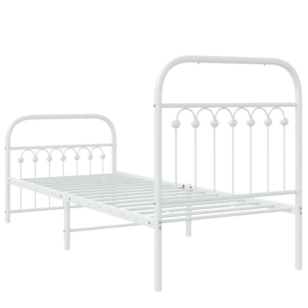 Metal Bed Frame with Headboard and Footboard White 75x190 cm Small Single