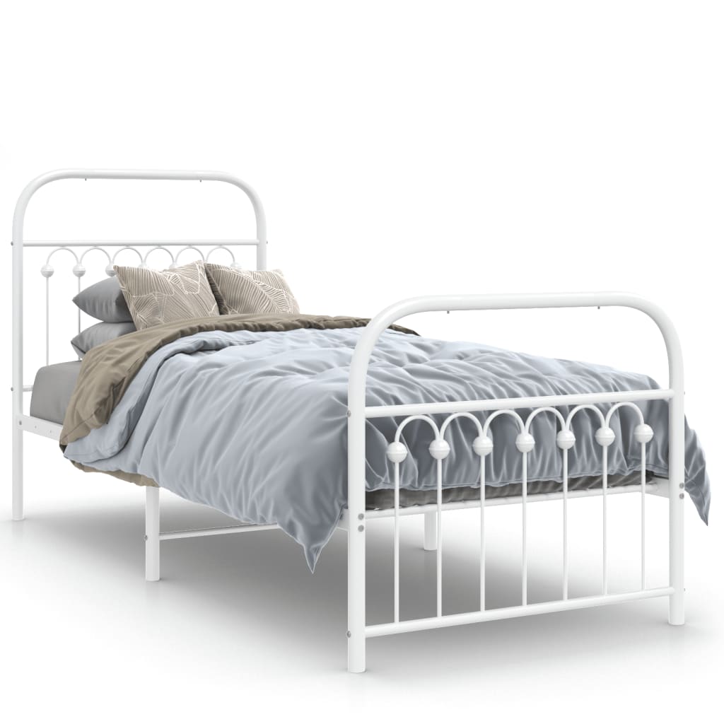 Metal Bed Frame with Headboard and Footboard White 75x190 cm Small Single