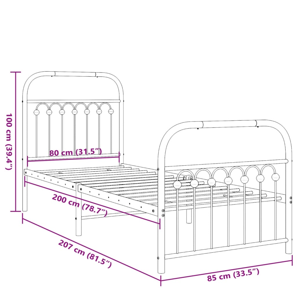 Metal Bed Frame without Mattress with Footboard White 80x200 cm