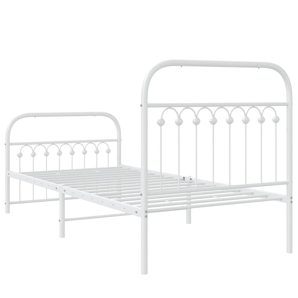 Metal Bed Frame with Headboard and Footboard White 90x190 cm Single