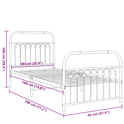 Metal Bed Frame with Headboard and Footboard White 90x190 cm Single