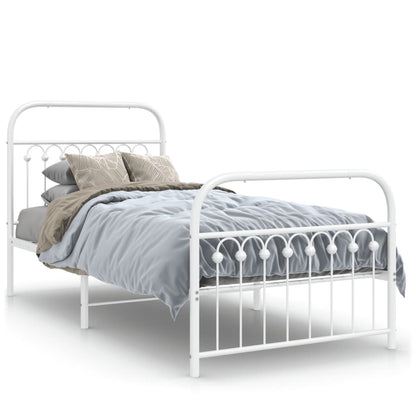 Metal Bed Frame without Mattress with Footboard White 90x200 cm