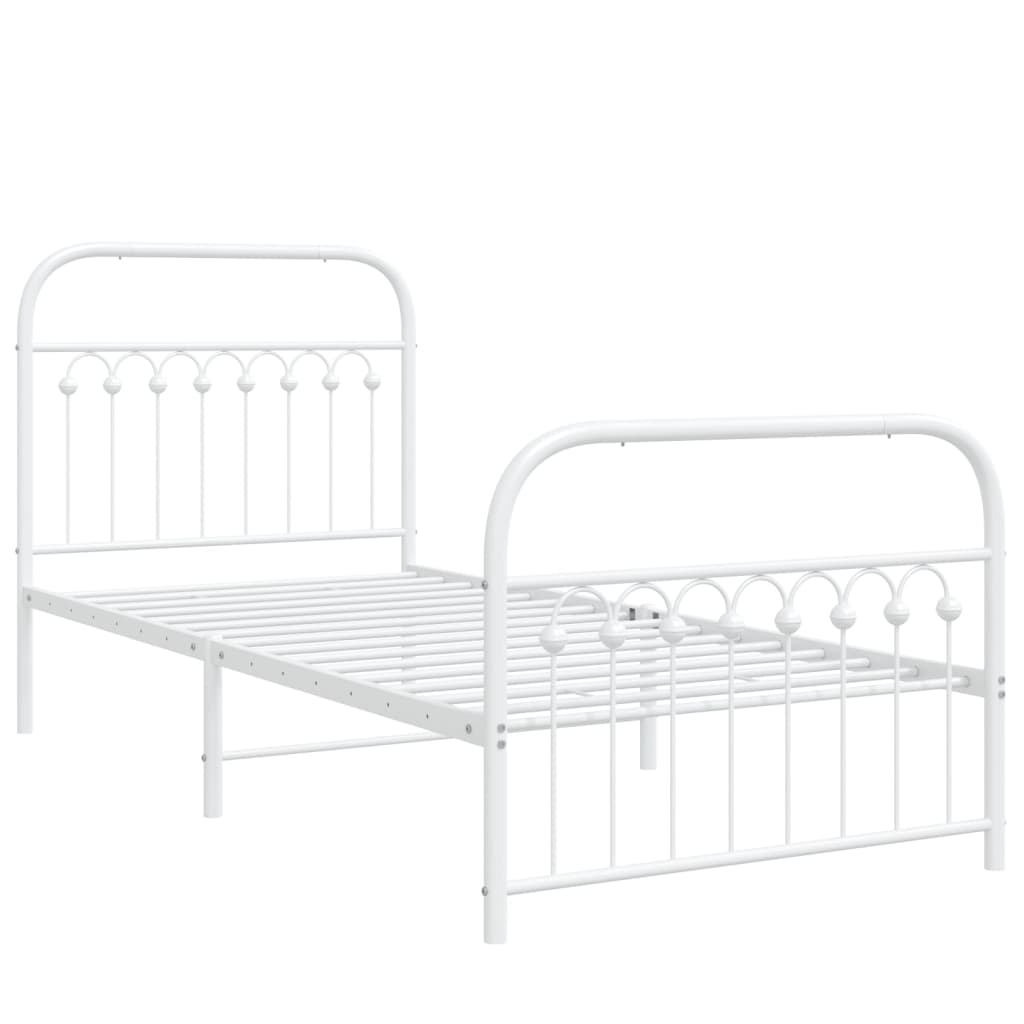 Metal Bed Frame without Mattress with Footboard White 90x200 cm