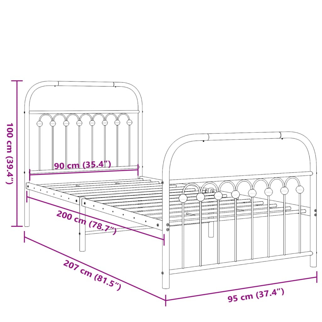 Metal Bed Frame without Mattress with Footboard White 90x200 cm