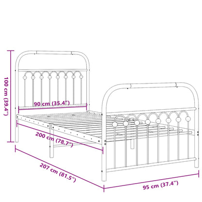 Metal Bed Frame without Mattress with Footboard White 90x200 cm