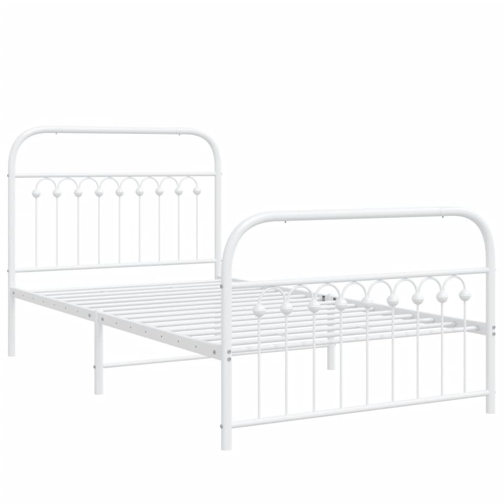 Metal Bed Frame with Headboard and Footboard White 100x190 cm