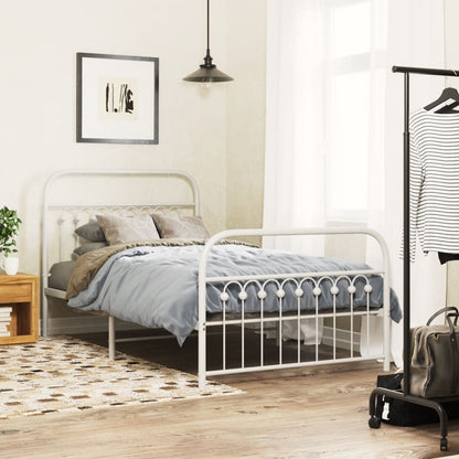 Metal Bed Frame with Headboard and Footboard White 100x190 cm