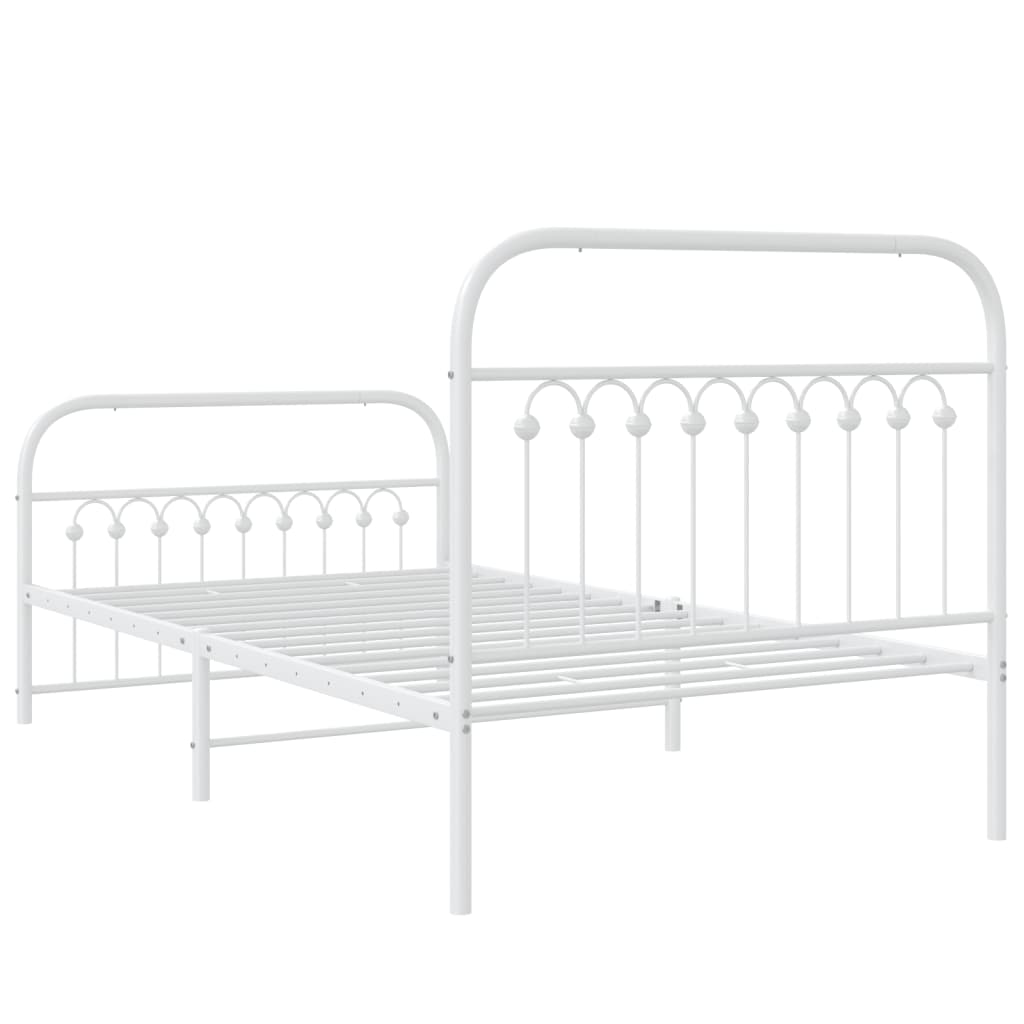 Metal Bed Frame with Headboard and Footboard White 100x190 cm