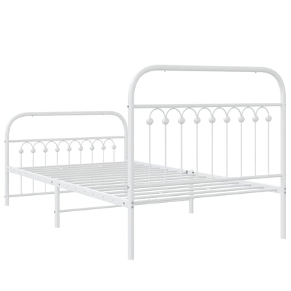 Metal Bed Frame with Headboard and Footboard White 100x190 cm