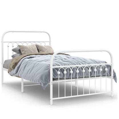 Metal Bed Frame with Headboard and Footboard White 100x190 cm