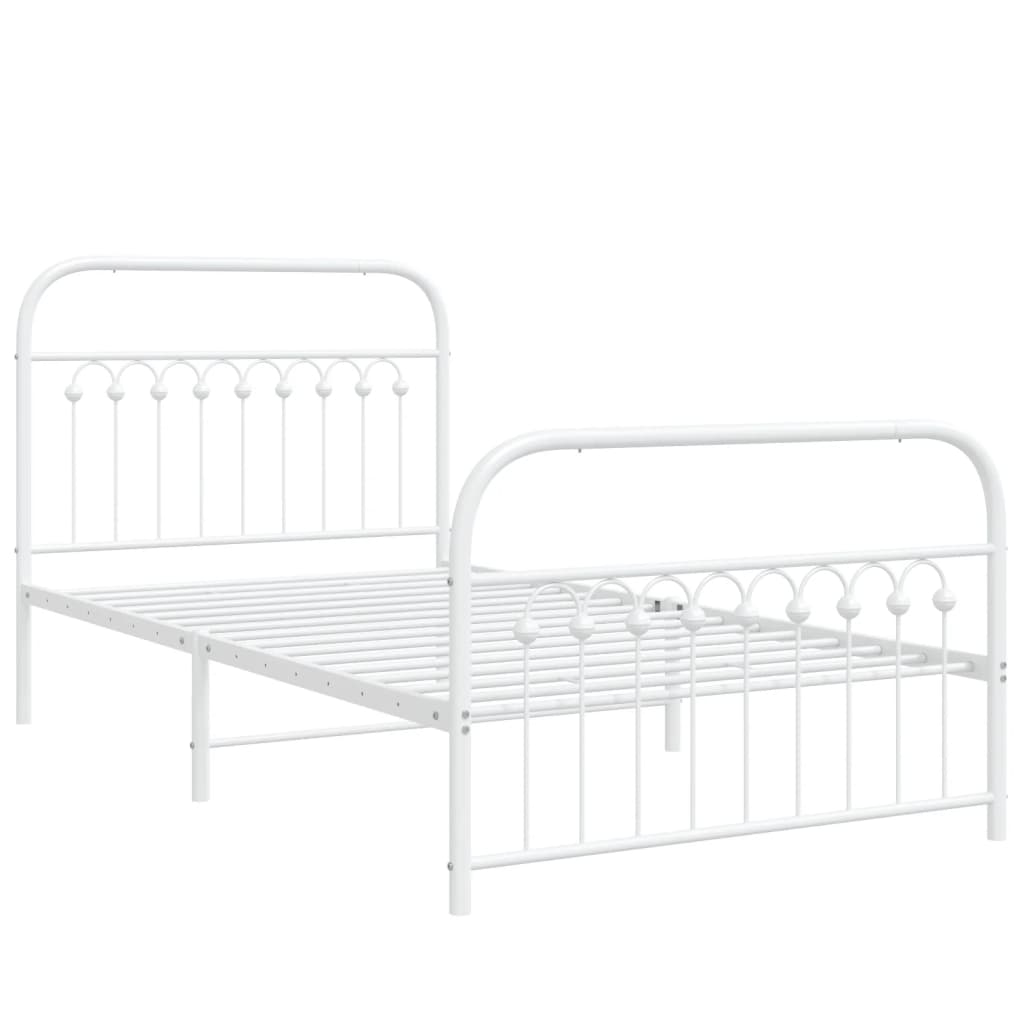 Metal Bed Frame with Headboard and Footboard White 100x200 cm