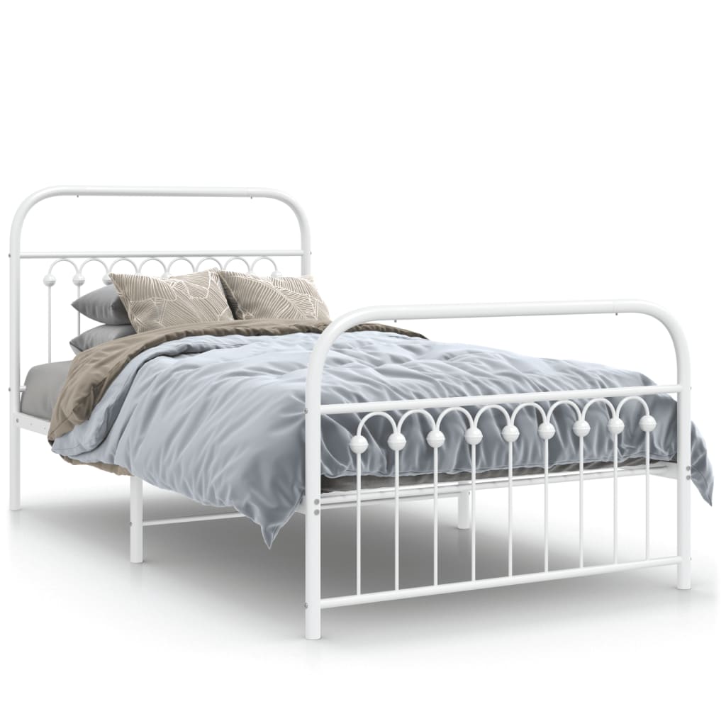 Metal Bed Frame with Headboard and Footboard White 100x200 cm