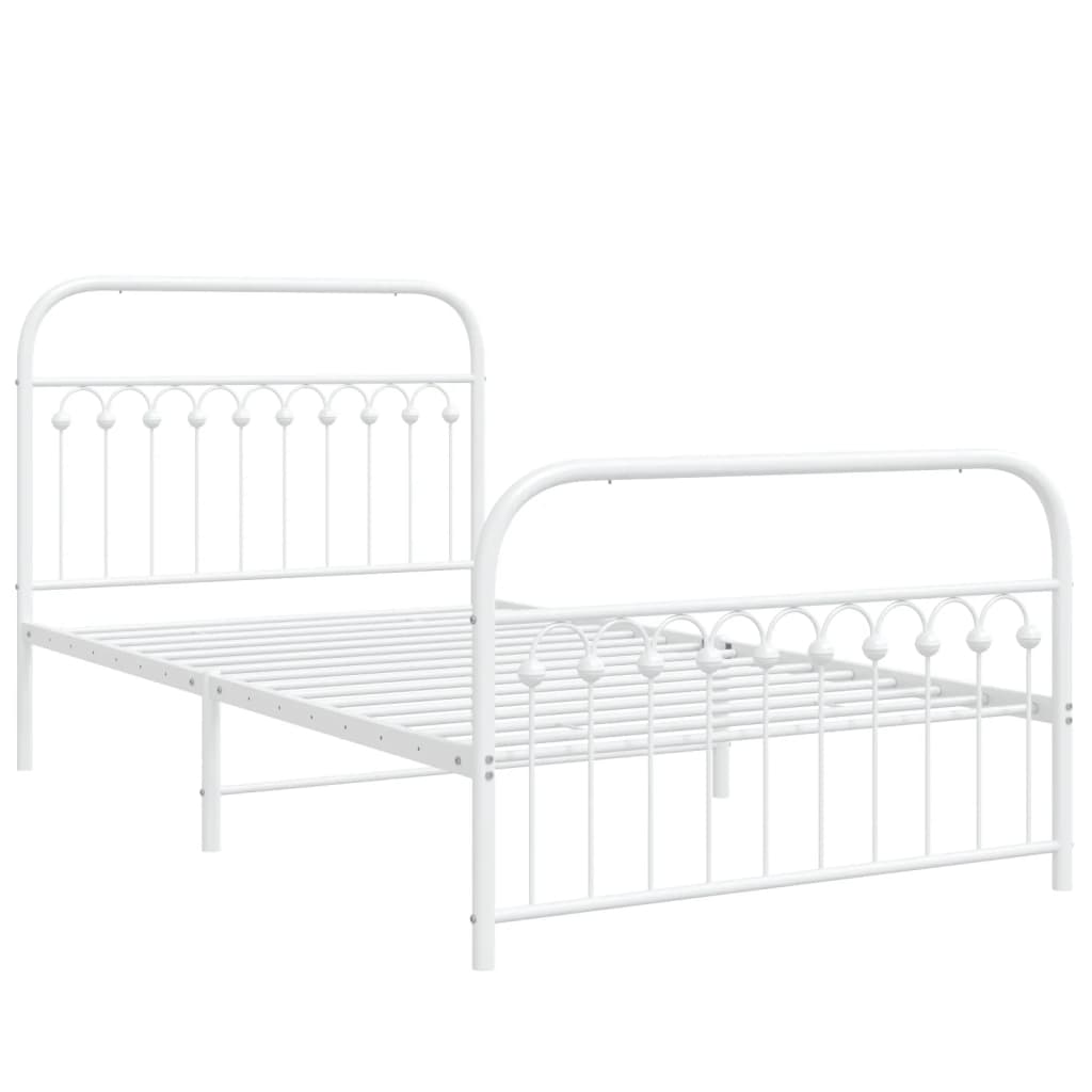 Metal Bed Frame with Headboard and Footboard White 107x203 cm