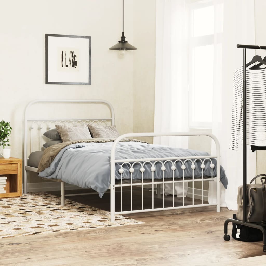 Metal Bed Frame with Headboard and Footboard White 107x203 cm