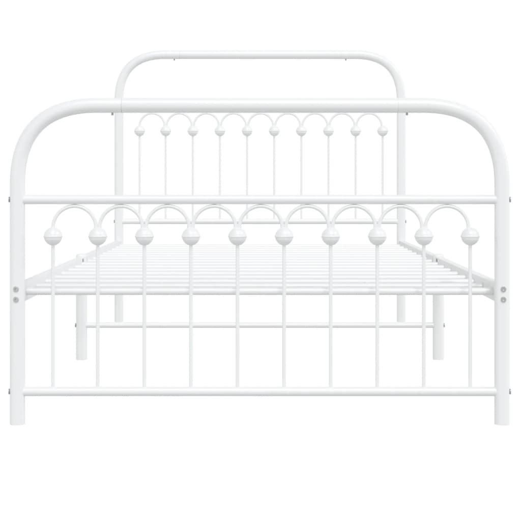 Metal Bed Frame with Headboard and Footboard White 107x203 cm