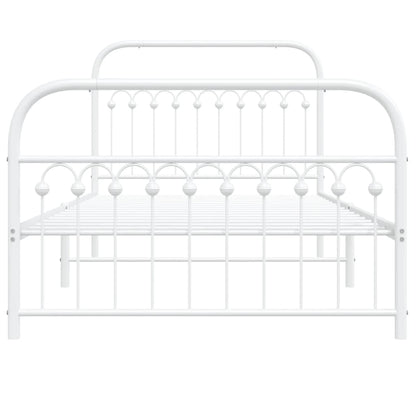 Metal Bed Frame with Headboard and Footboard White 107x203 cm