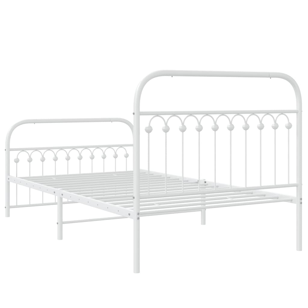 Metal Bed Frame with Headboard and Footboard White 107x203 cm