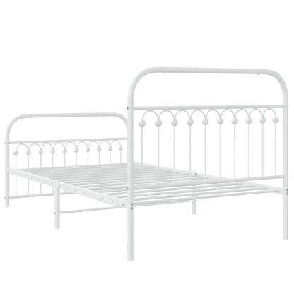 Metal Bed Frame with Headboard and Footboard White 107x203 cm