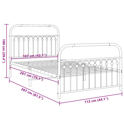 Metal Bed Frame with Headboard and Footboard White 107x203 cm