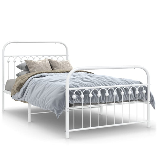 Metal Bed Frame with Headboard and Footboard White 107x203 cm