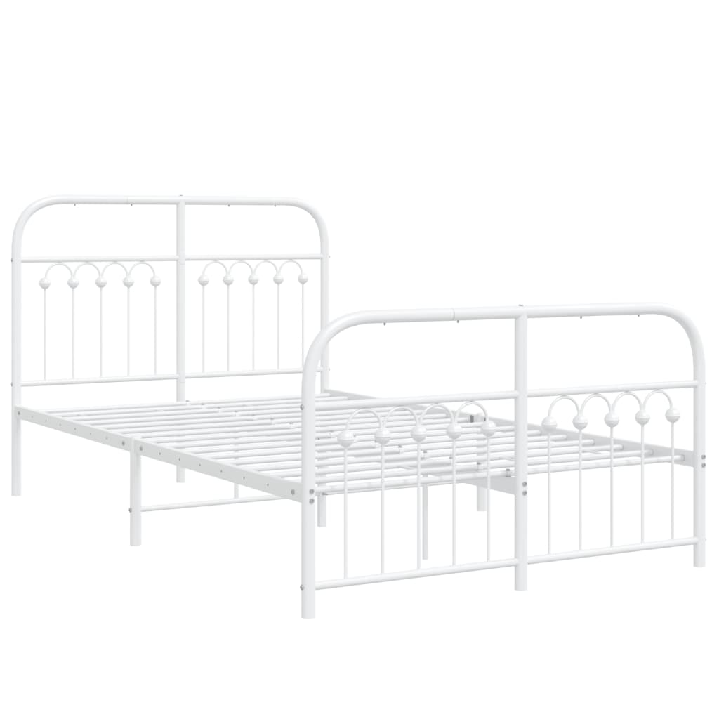 Metal Bed Frame with Headboard and Footboard White 120x190 cm Small Double