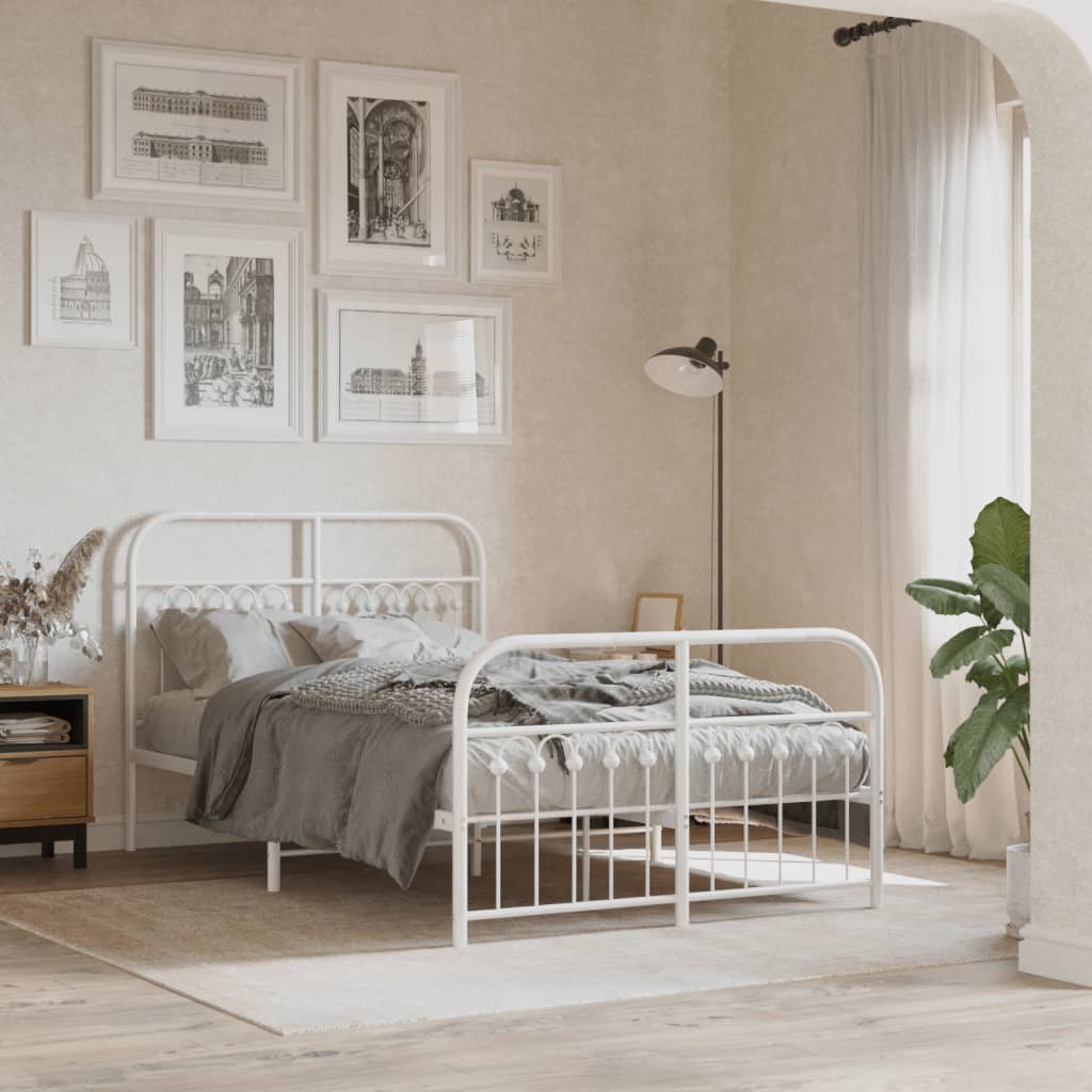 Metal Bed Frame with Headboard and Footboard White 120x190 cm Small Double