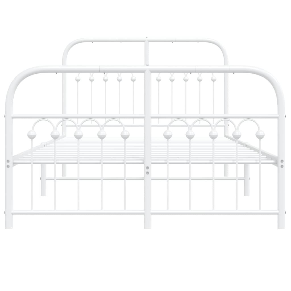 Metal Bed Frame with Headboard and Footboard White 120x190 cm Small Double