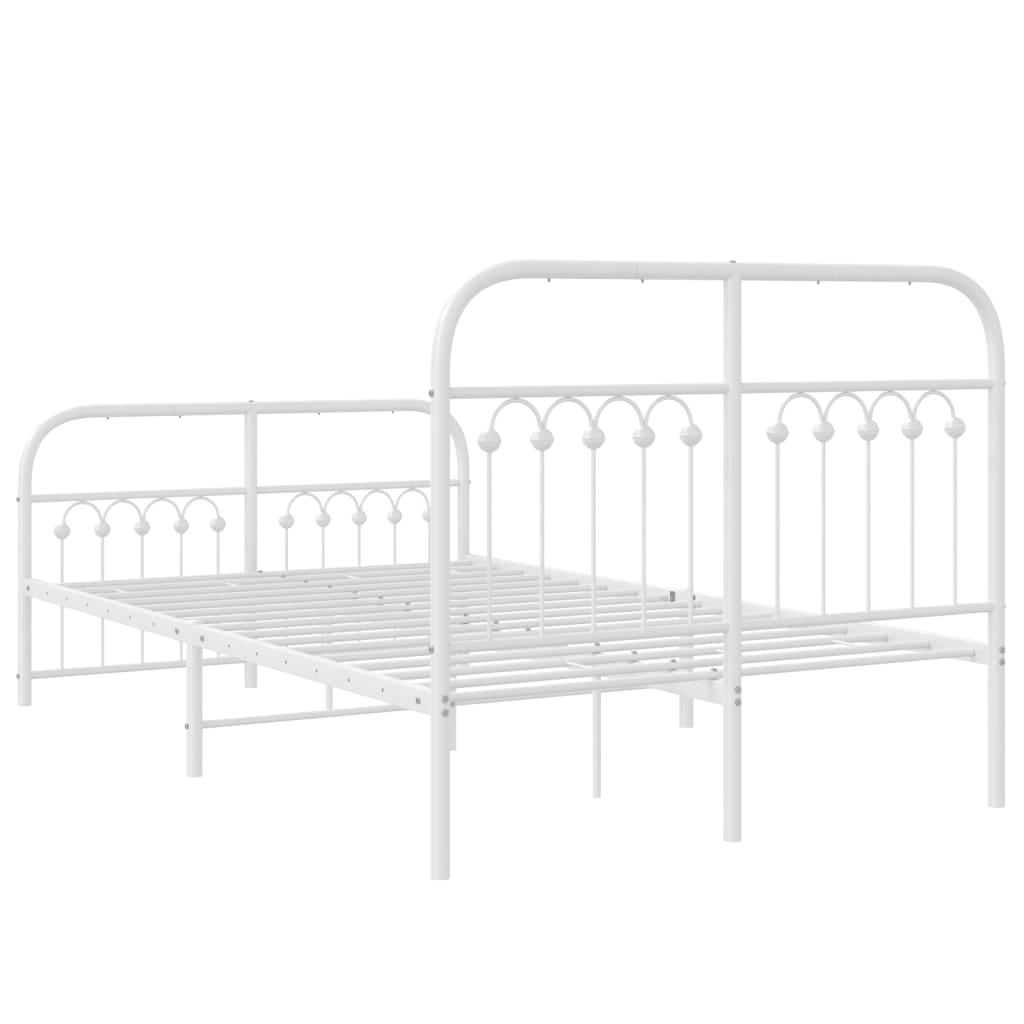 Metal Bed Frame with Headboard and Footboard White 120x190 cm Small Double