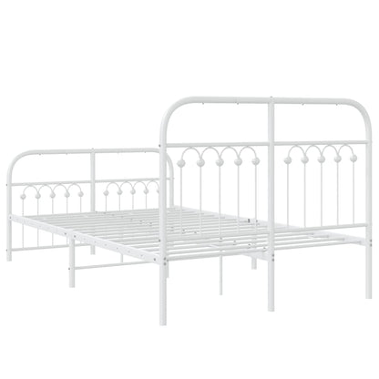 Metal Bed Frame with Headboard and Footboard White 120x190 cm Small Double