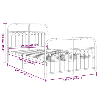 Metal Bed Frame with Headboard and Footboard White 120x190 cm Small Double