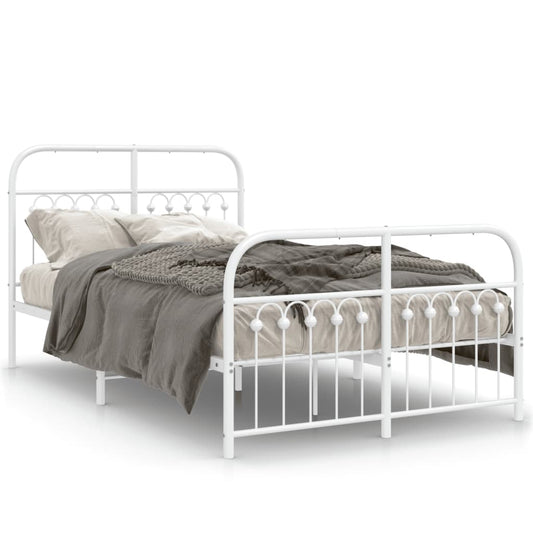 Metal Bed Frame with Headboard and Footboard White 120x190 cm Small Double