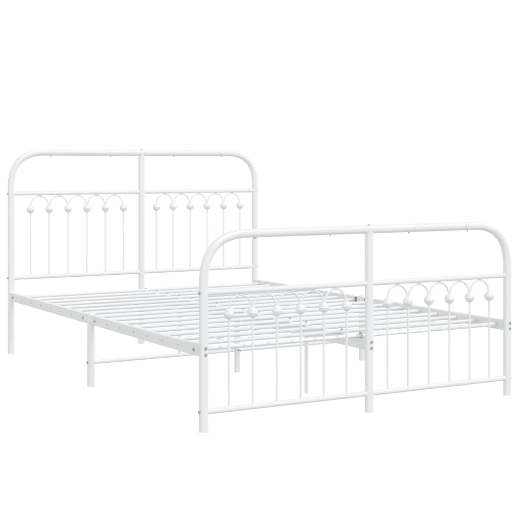 Metal Bed Frame with Headboard and Footboard White 137x190 cm