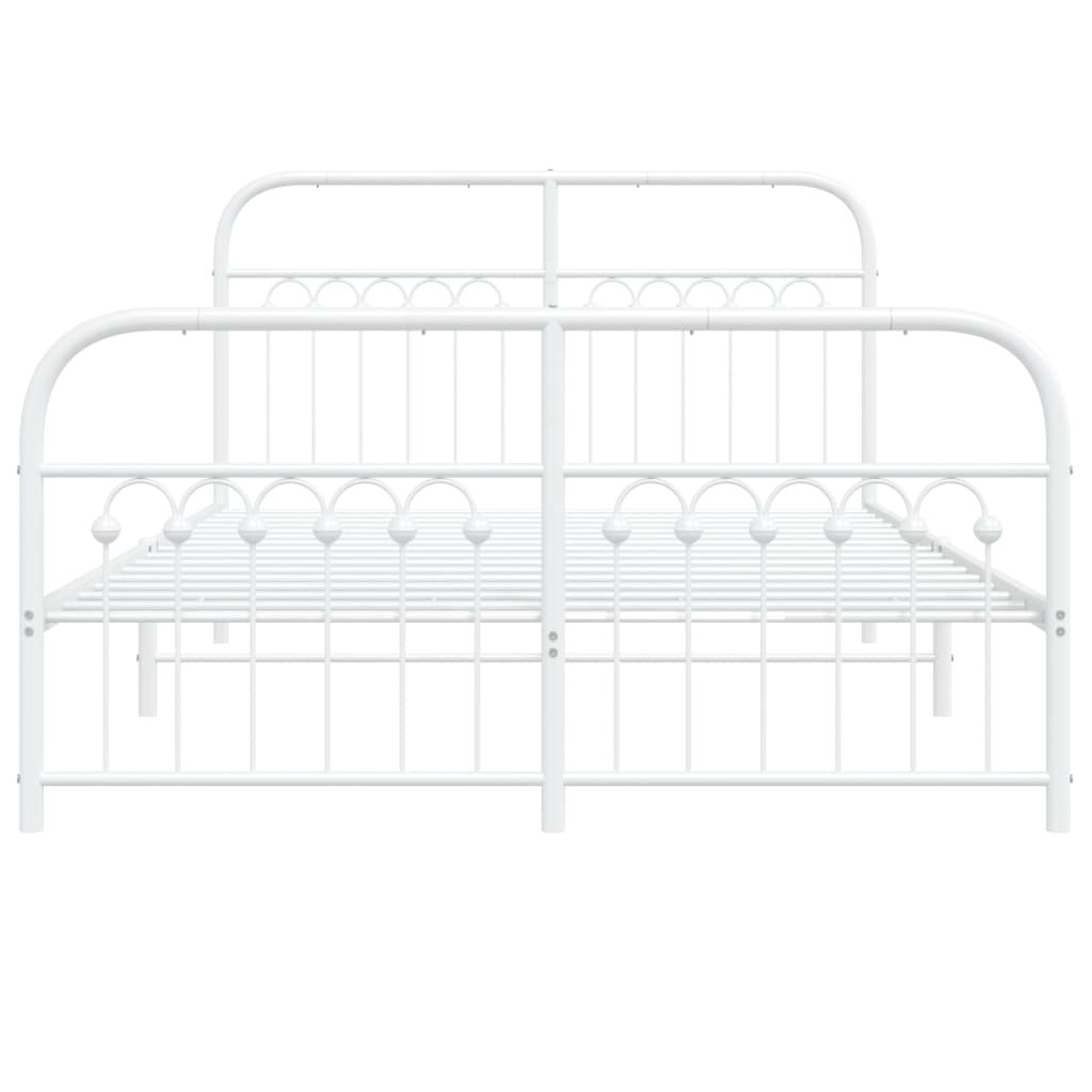 Metal Bed Frame with Headboard and Footboard White 137x190 cm