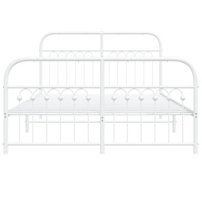 Metal Bed Frame with Headboard and Footboard White 137x190 cm