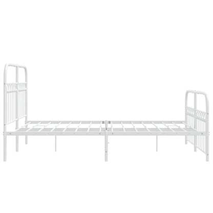 Metal Bed Frame with Headboard and Footboard White 137x190 cm