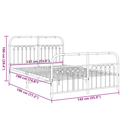 Metal Bed Frame with Headboard and Footboard White 137x190 cm