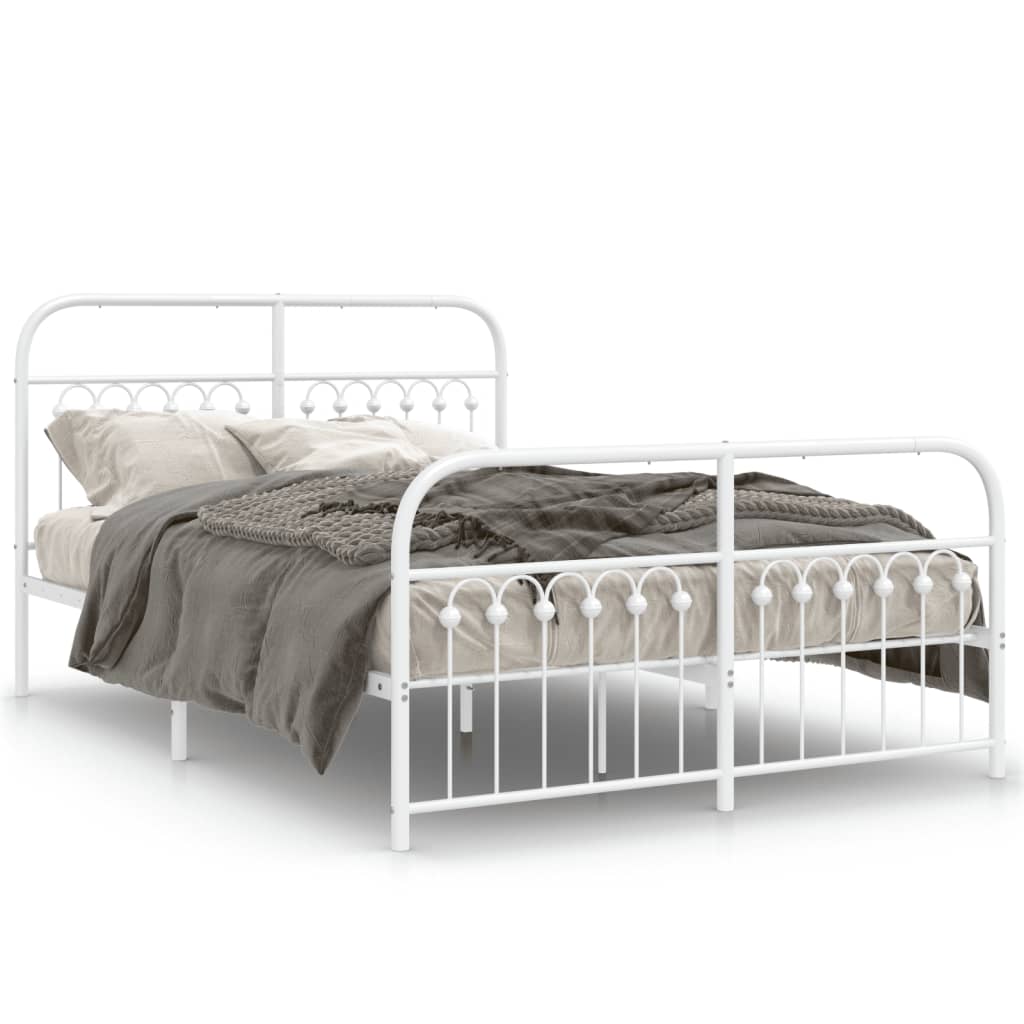 Metal Bed Frame with Headboard and Footboard White 137x190 cm