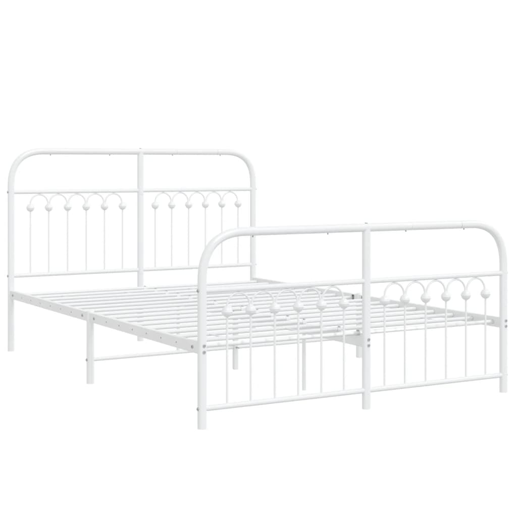 Metal Bed Frame with Headboard and Footboard White 140x190 cm