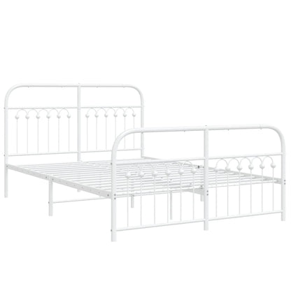 Metal Bed Frame with Headboard and Footboard White 140x190 cm