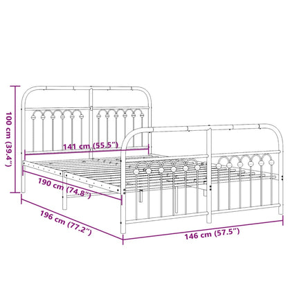 Metal Bed Frame with Headboard and Footboard White 140x190 cm