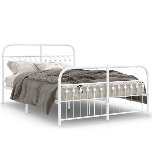 Metal Bed Frame with Headboard and Footboard White 140x190 cm