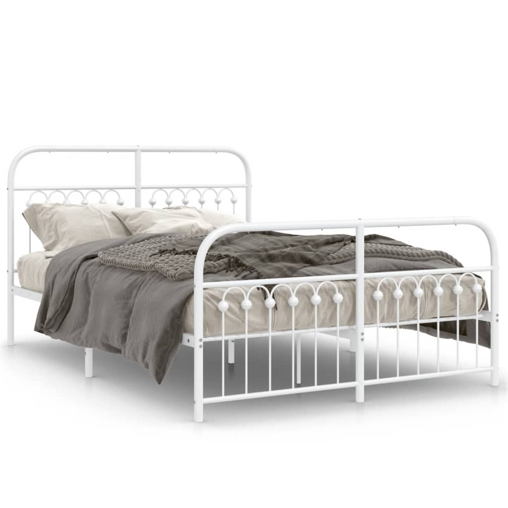 Metal Bed Frame with Headboard and Footboard White 140x200 cm