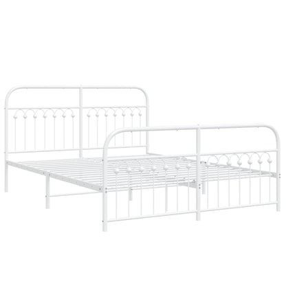 Metal Bed Frame with Headboard and Footboard White 150x200 cm King Size