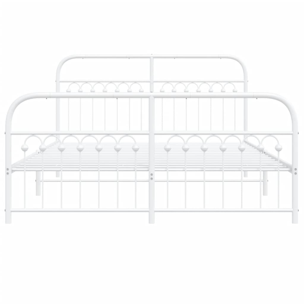 Metal Bed Frame with Headboard and Footboard White 150x200 cm King Size